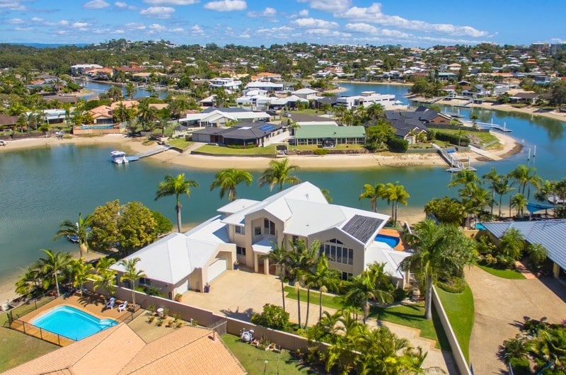Aerial photography of canal frontage home