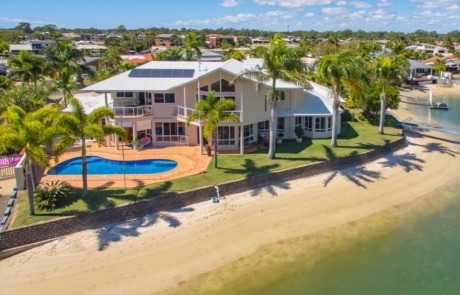 Aerial photography of canal frontage home Sunshine Coast
