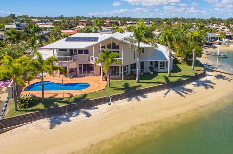 Aerial photography of canal frontage home Sunshine Coast